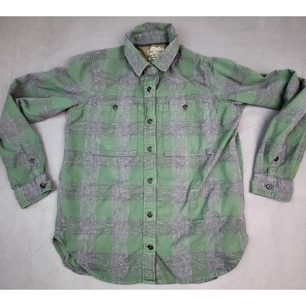 REI Co-op Youth Medium 10/12 Plaid Flannel Shirt Green Gray Hiking L/S Gorpcore